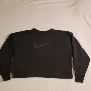 Nike Black Puffy Logo Crew Neck Crop Sweatshirt Womens S EUC Fast Ship